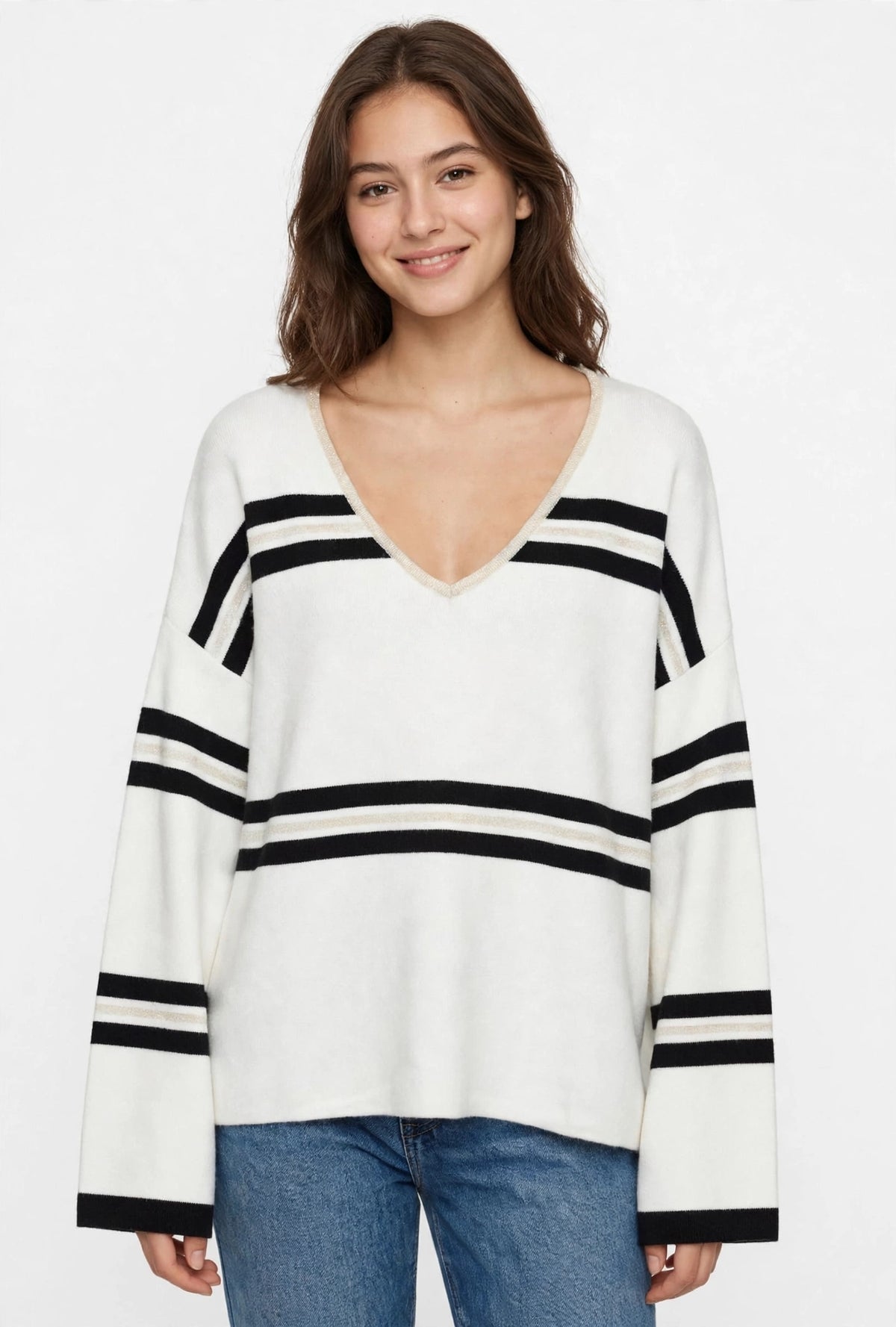 Pull marinière à col V et détails lurex | Réf. 3289