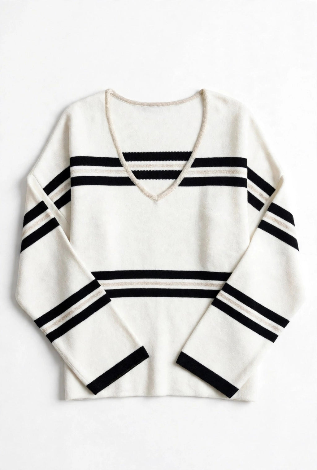 Pull marinière à col V et détails lurex | Réf. 3289