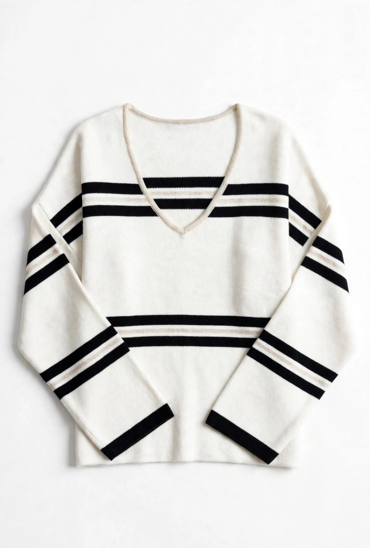 Pull marinière à col V et détails lurex | Réf. 3289