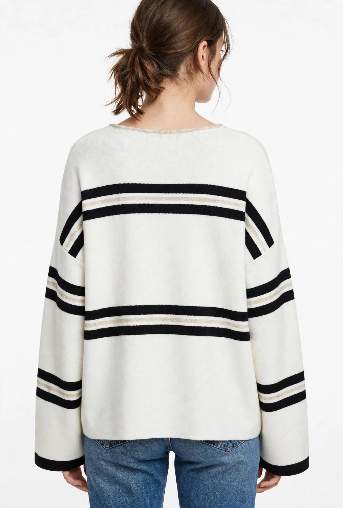 Pull marinière à col V et détails lurex | Réf. 3289