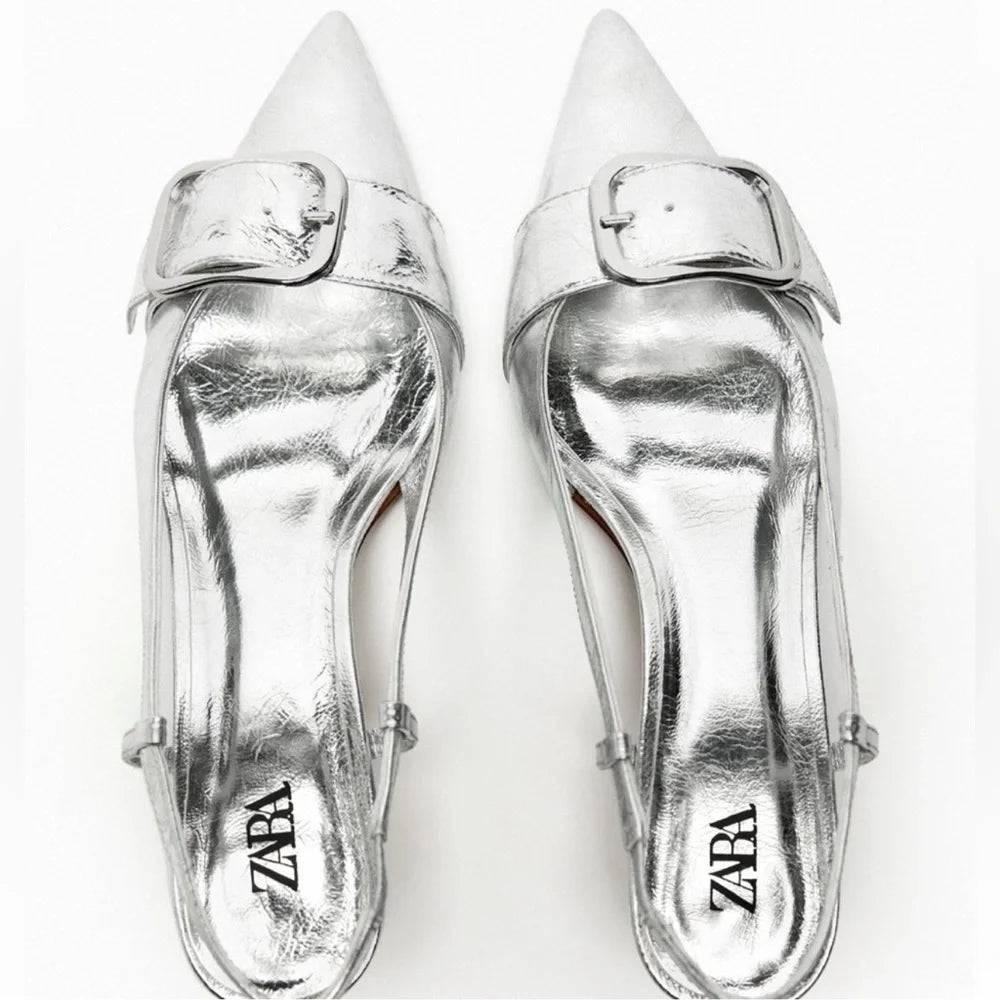 Slingback à boucle métallisée