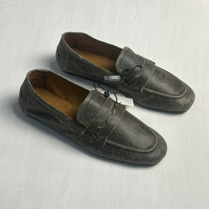 Mocassins Zara en Cuir Vieilli Gris Noirci