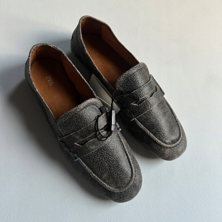Mocassins Zara en Cuir Vieilli Gris Noirci
