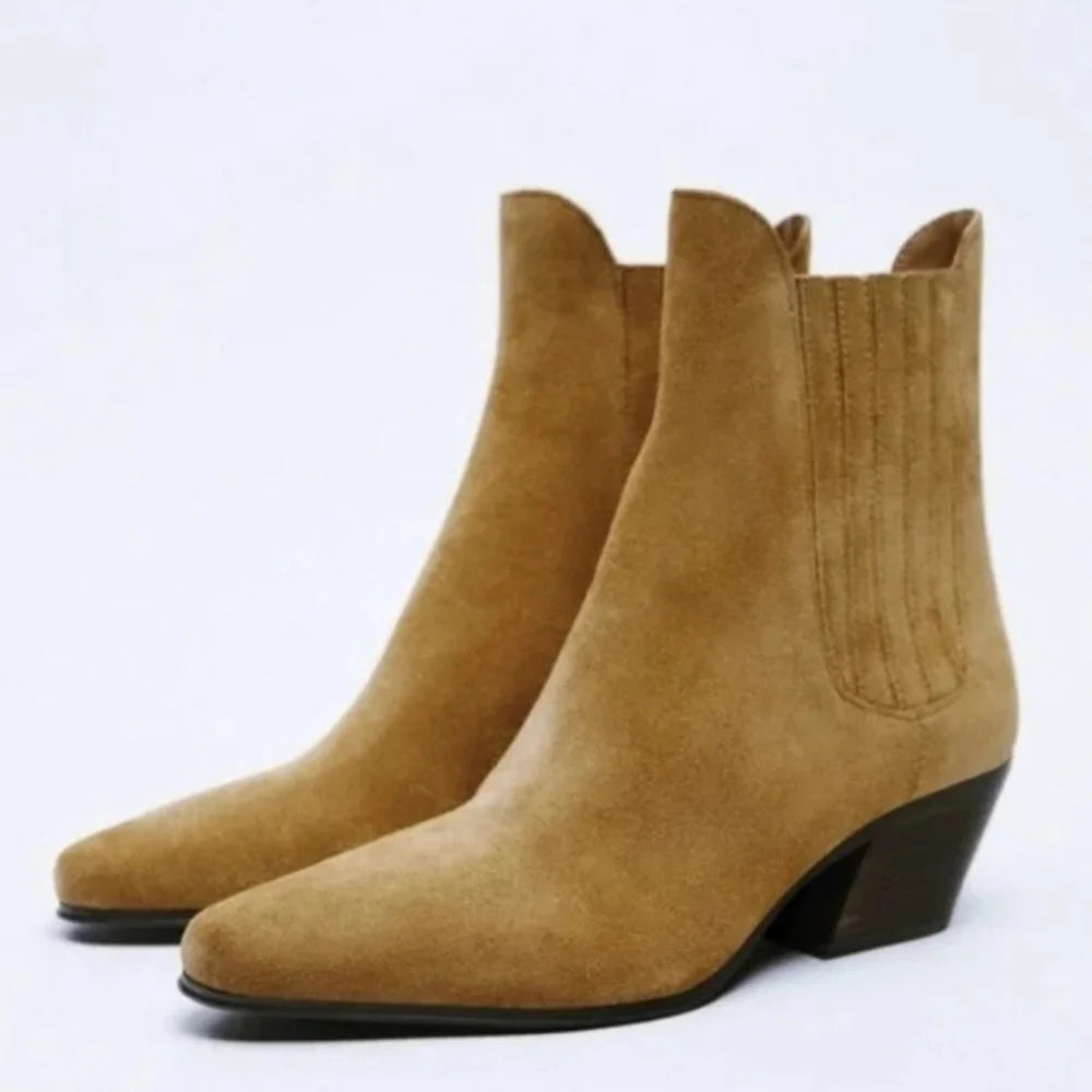 Bottines western en croûte de cuir
