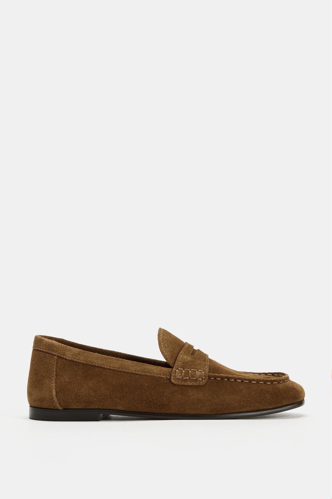 Mocassins plats en croûte de cuir