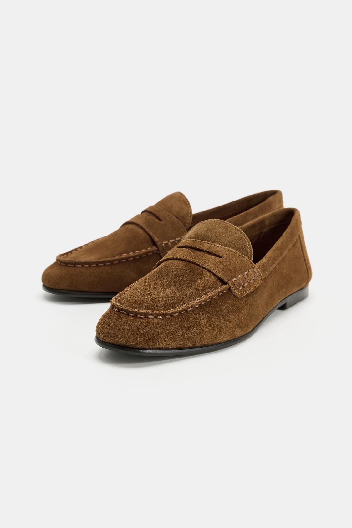 Mocassins plats en croûte de cuir