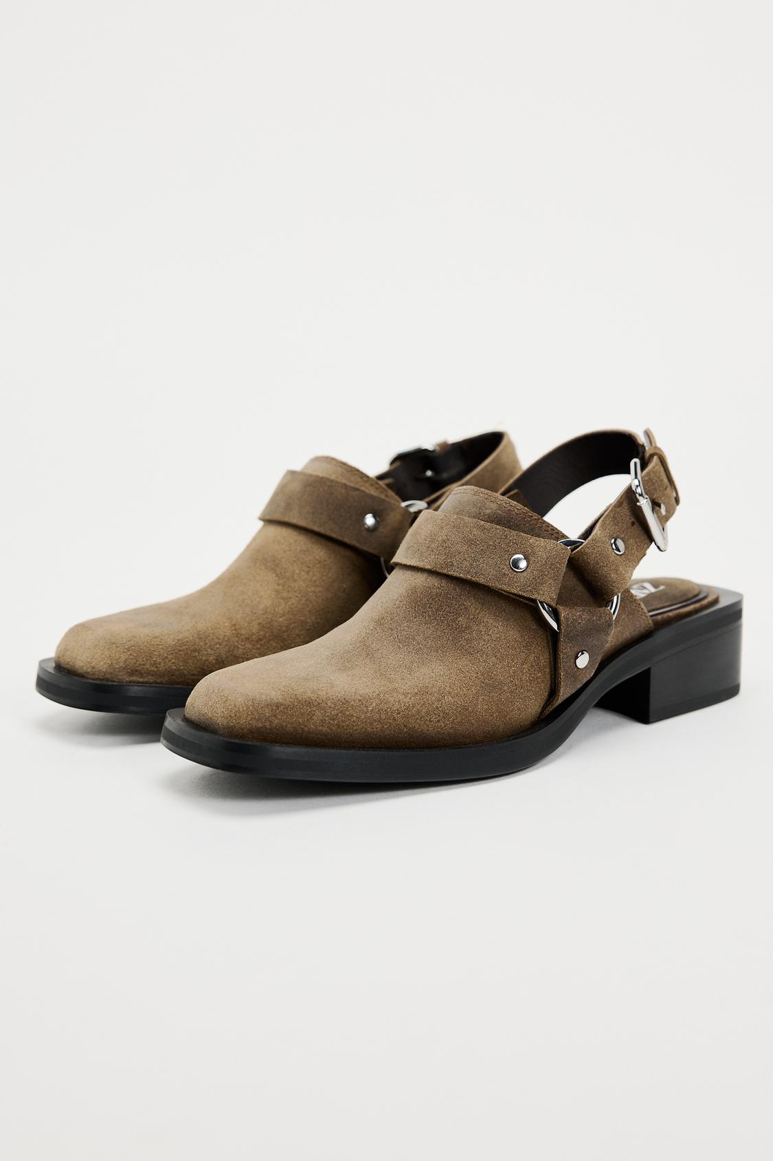 SABOTS MOTARDS EN CUIR - Marron de Zara