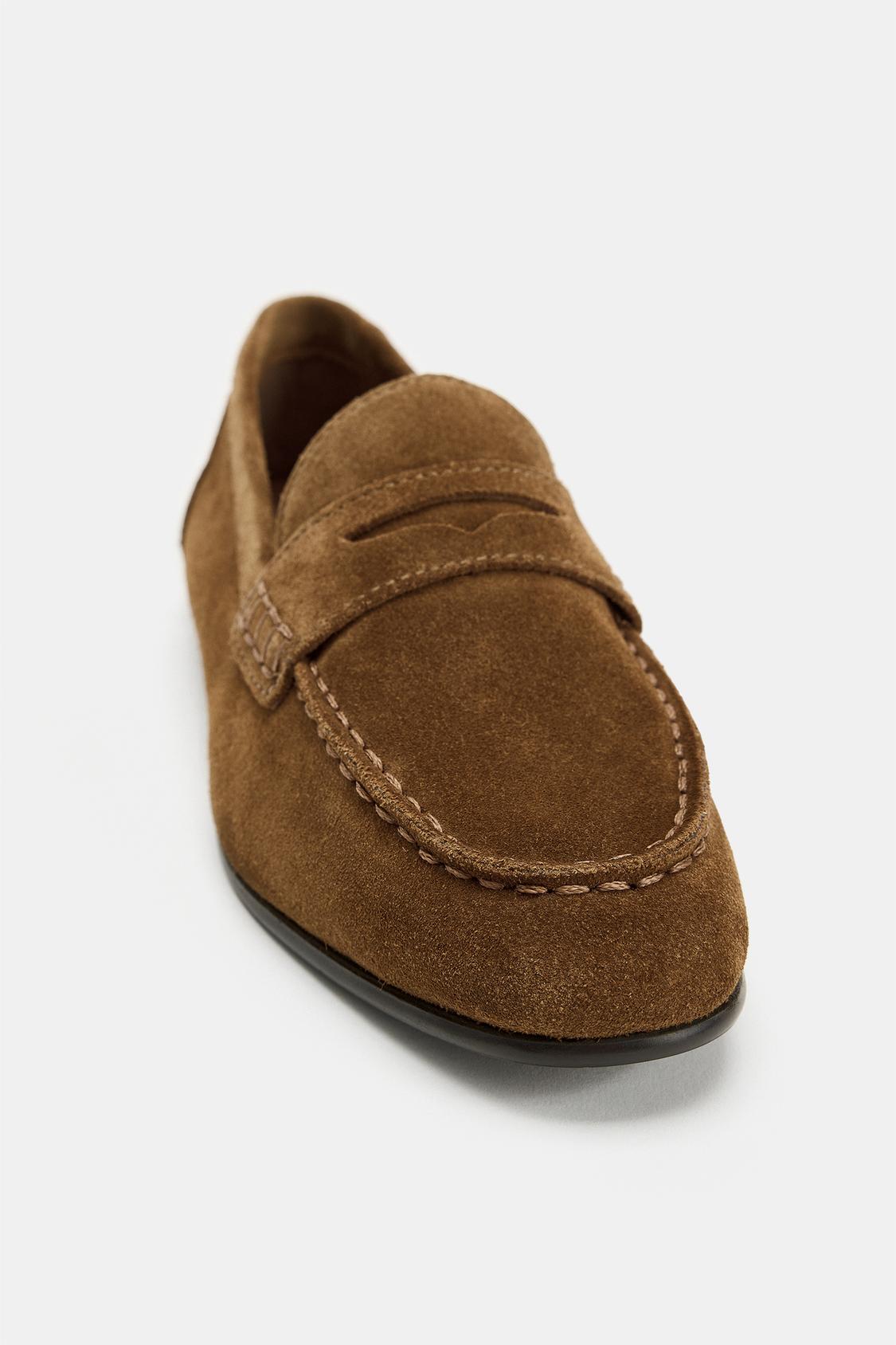Mocassins plats en croûte de cuir