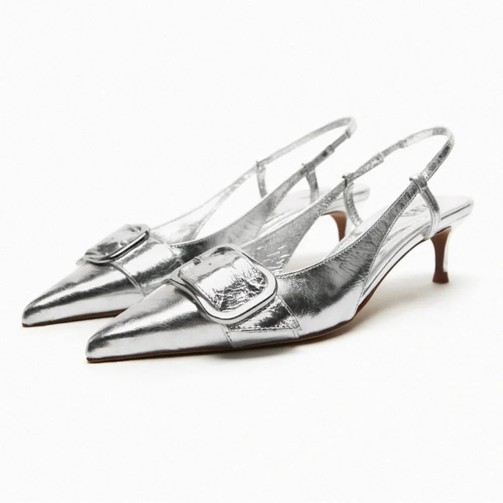 Slingback à boucle métallisée