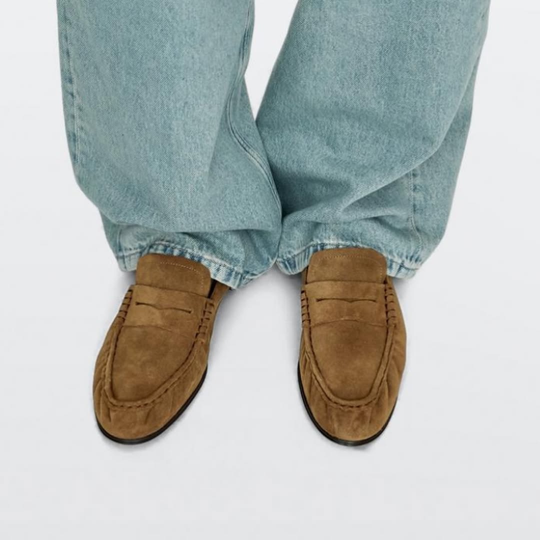 Mocassins en croûte de cuir plissée